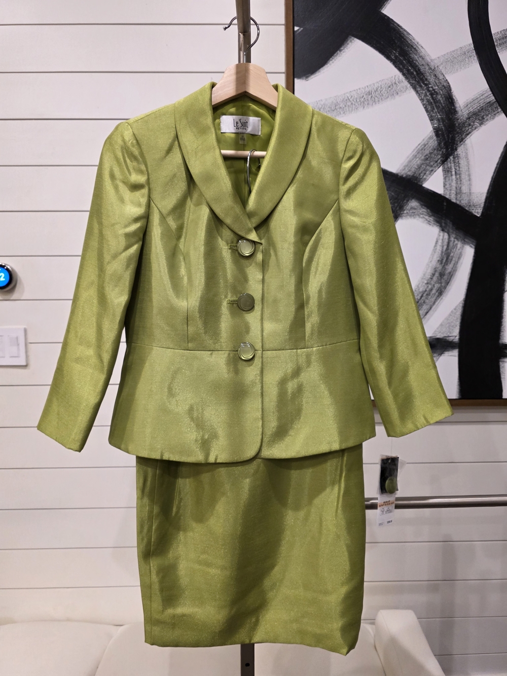 Le Suit Lime Green Skirt Suit - Shimmering Two-Piece